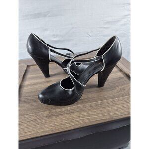 Vince Camuto Women's Black w/Wht Trim Strappy Leather Summer High Heels Size 9
